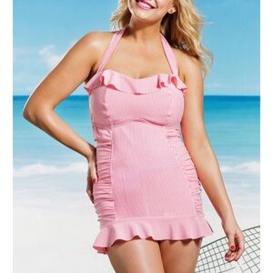 Jessica Simpson Rose Seersucker Ruffle Swim Dress NWT